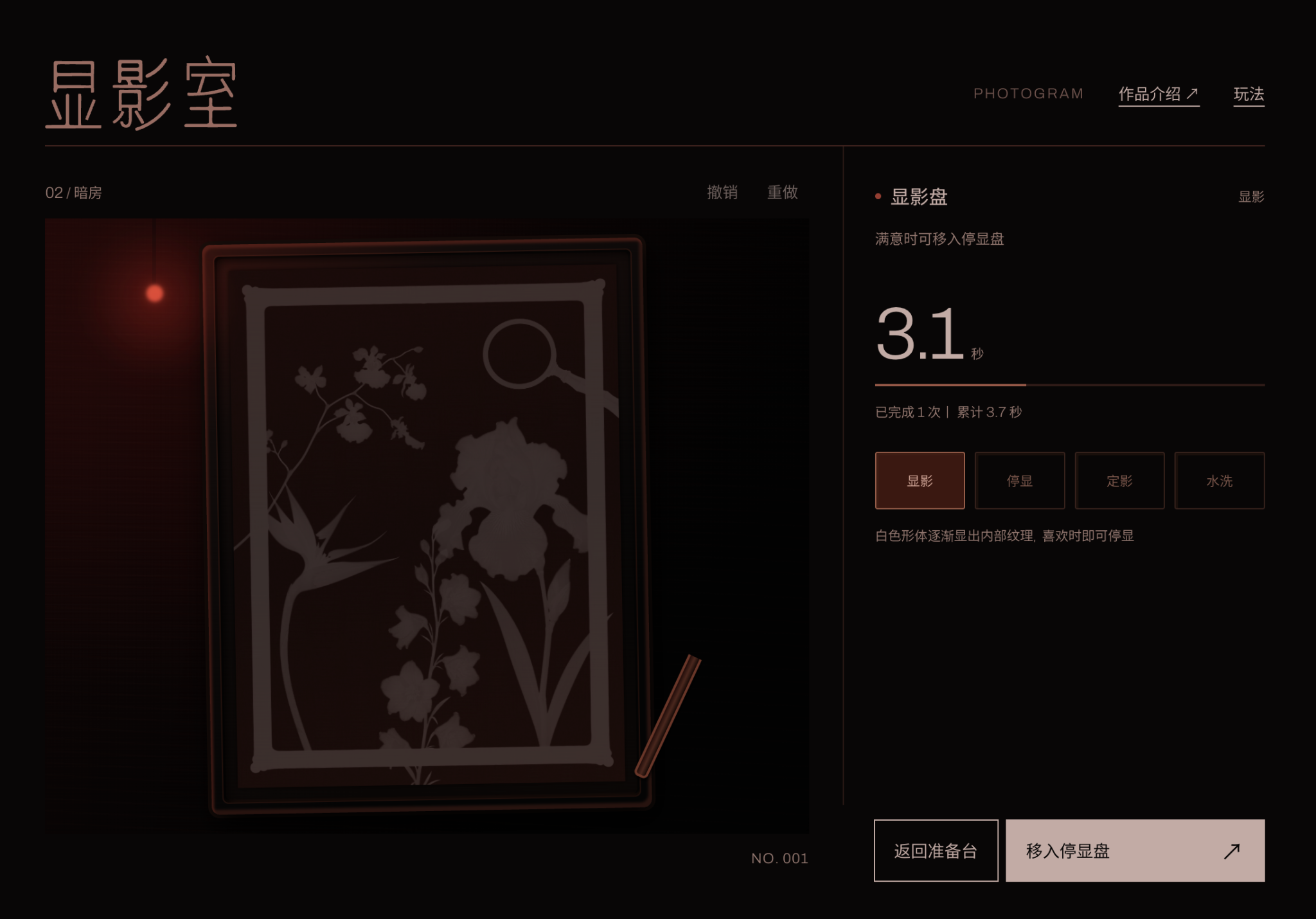显影室暗房:显影与移入停显盘