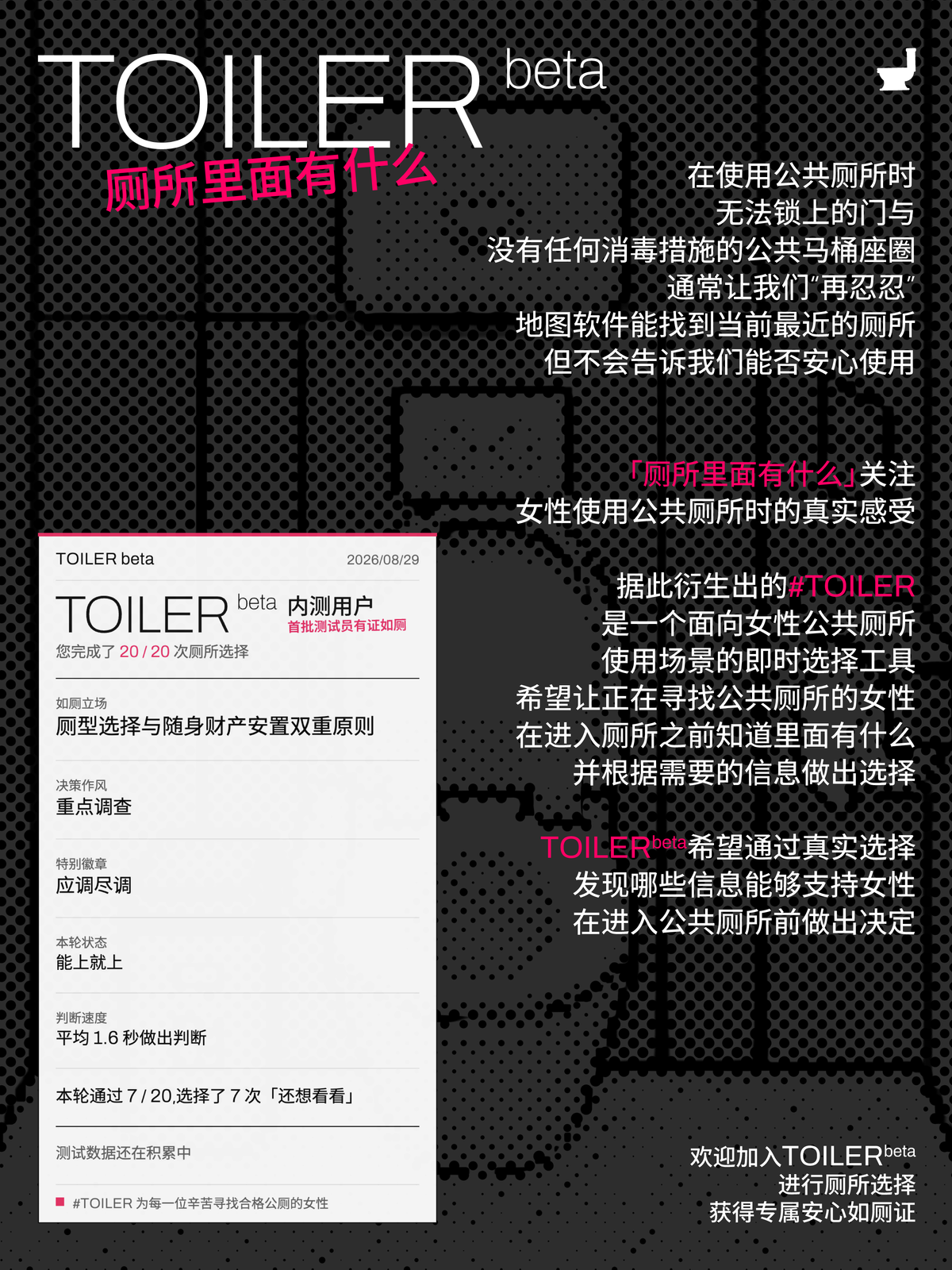 TOILER beta宣传海报及结果证书示例